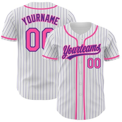 Custom Name and Number Baseball Jersey - Personalized Pink White Purple Pinstripe Authentic Team Jersey Personalized White