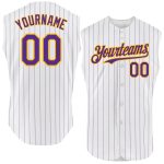 Custom Pinstripe Baseball Jersey - Personalized White Purple Pink Sleeveless with Name and Number Personalized White Purple