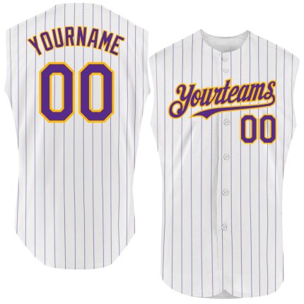 Custom Pinstripe Baseball Jersey - Personalized White Purple Pink Sleeveless with Name and Number Personalized White Purple