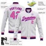 Custom Name Number Pinstripe Bomber Jacket White Purple Pink Black Full-Snap Varsity Letterman Personalized White Purple