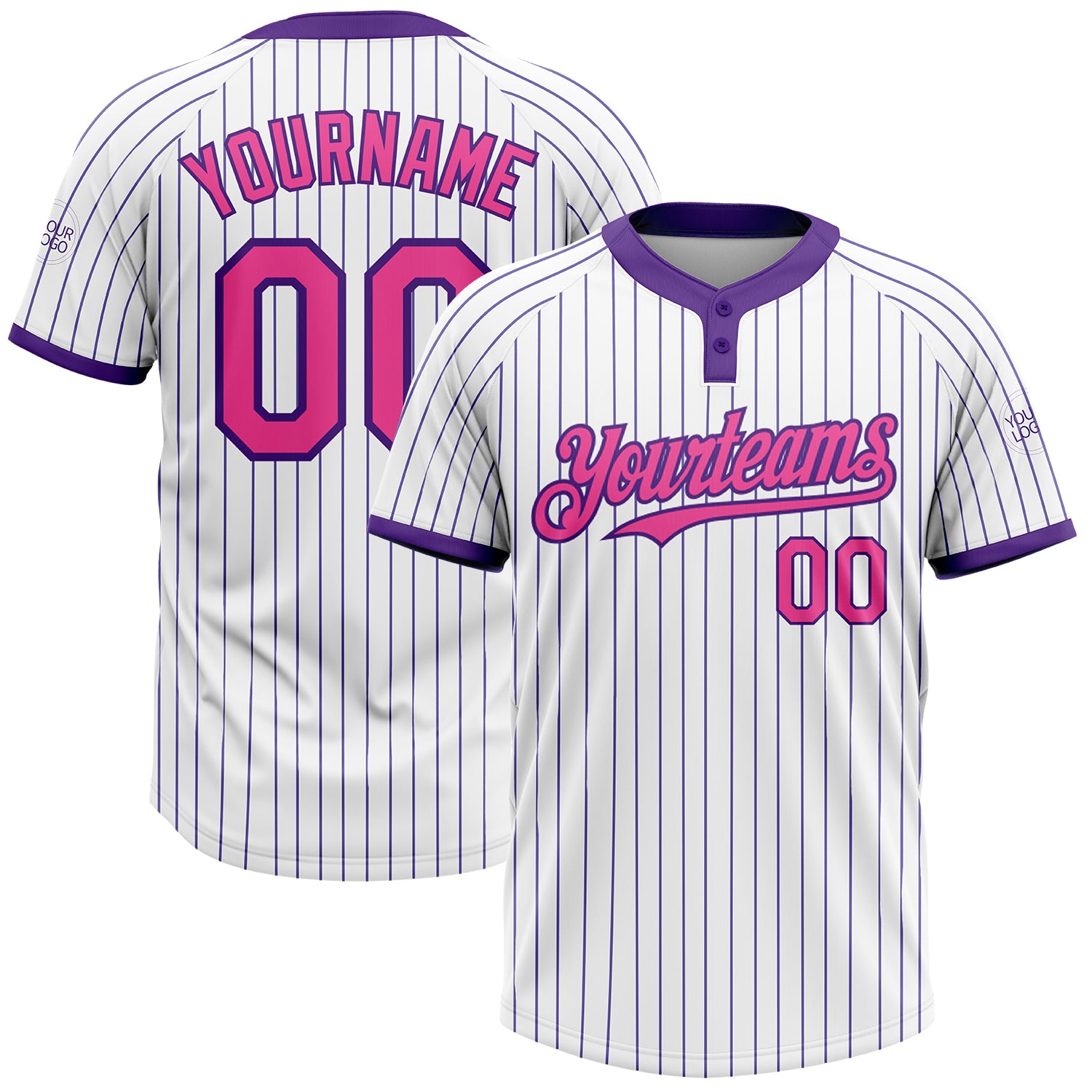 Custom Unisex Softball Jersey with Personalized Name and Number - White Purple Pinstripe Two-Button Design Personalized White