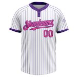 Custom Unisex Softball Jersey with Personalized Name and Number - White Purple Pinstripe Two-Button Design Personalized White