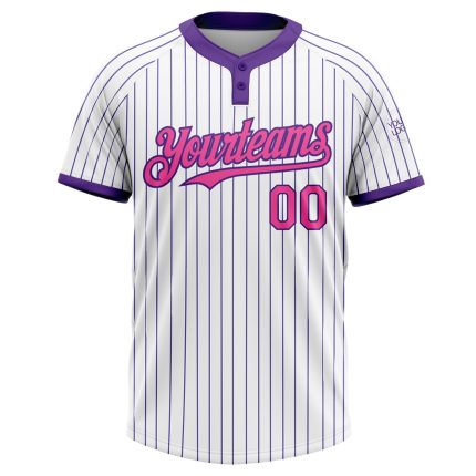Custom Unisex Softball Jersey with Personalized Name and Number - White Purple Pinstripe Two-Button Design Personalized White