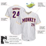 Custom Authentic Baseball Jersey with Personalized Name and Number - White Purple Pinstripe, Team Colors Purple-Gold Personalized