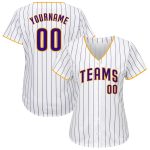 Custom Authentic Baseball Jersey with Personalized Name and Number - White Purple Pinstripe, Team Colors Purple-Gold Personalized