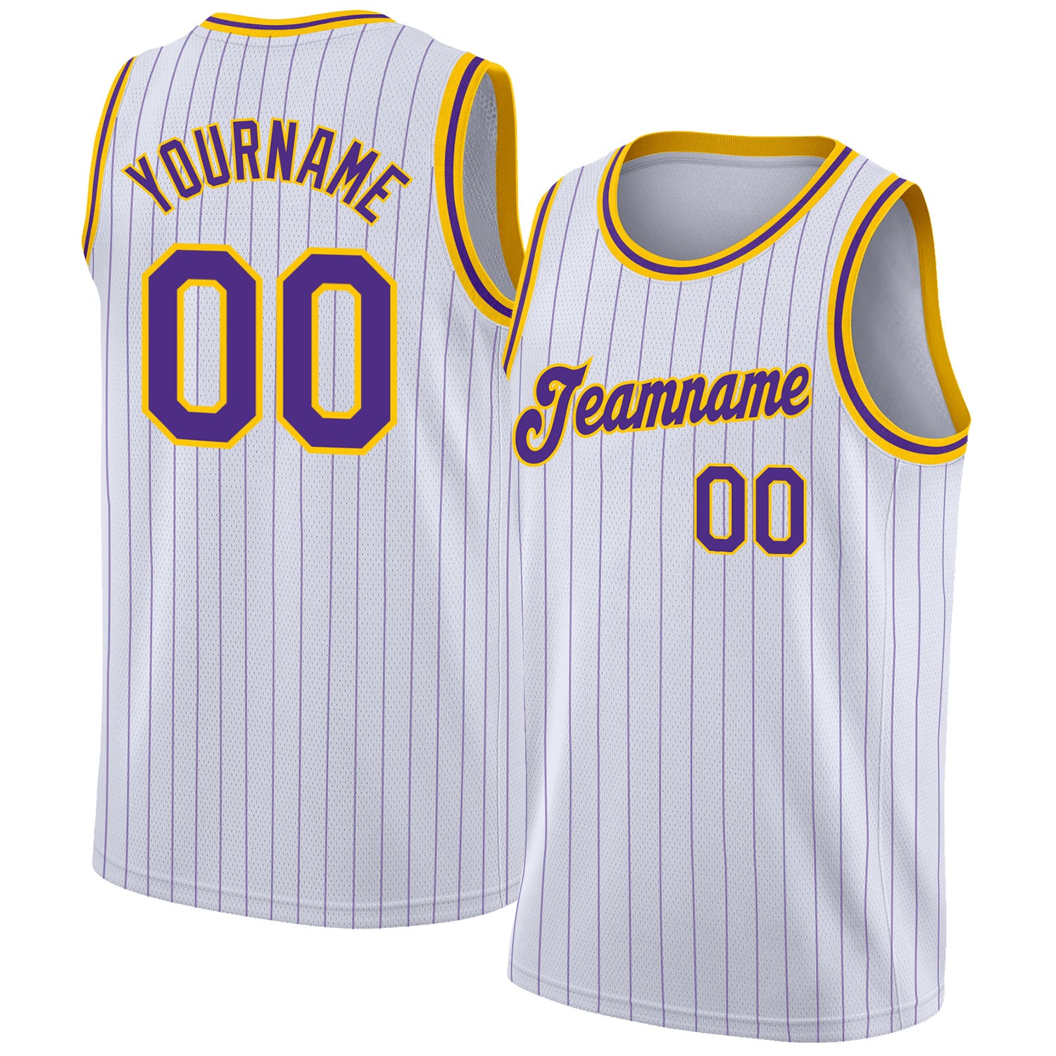 Custom Name Number Purple Gold Basketball Jersey White Purple Pinstripe Authentic Team Personalized White Purple Pinstripe