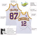 Personalized Purple Gold Basketball Jersey with White Purple Pinstripes Personalized White Purple Pinstripe Purple-Gold Authentic