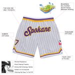 Custom Name and Number Personalized Purple-Gold Basketball Shorts - White Purple Pinstripe Authentic Team Gear Personalized