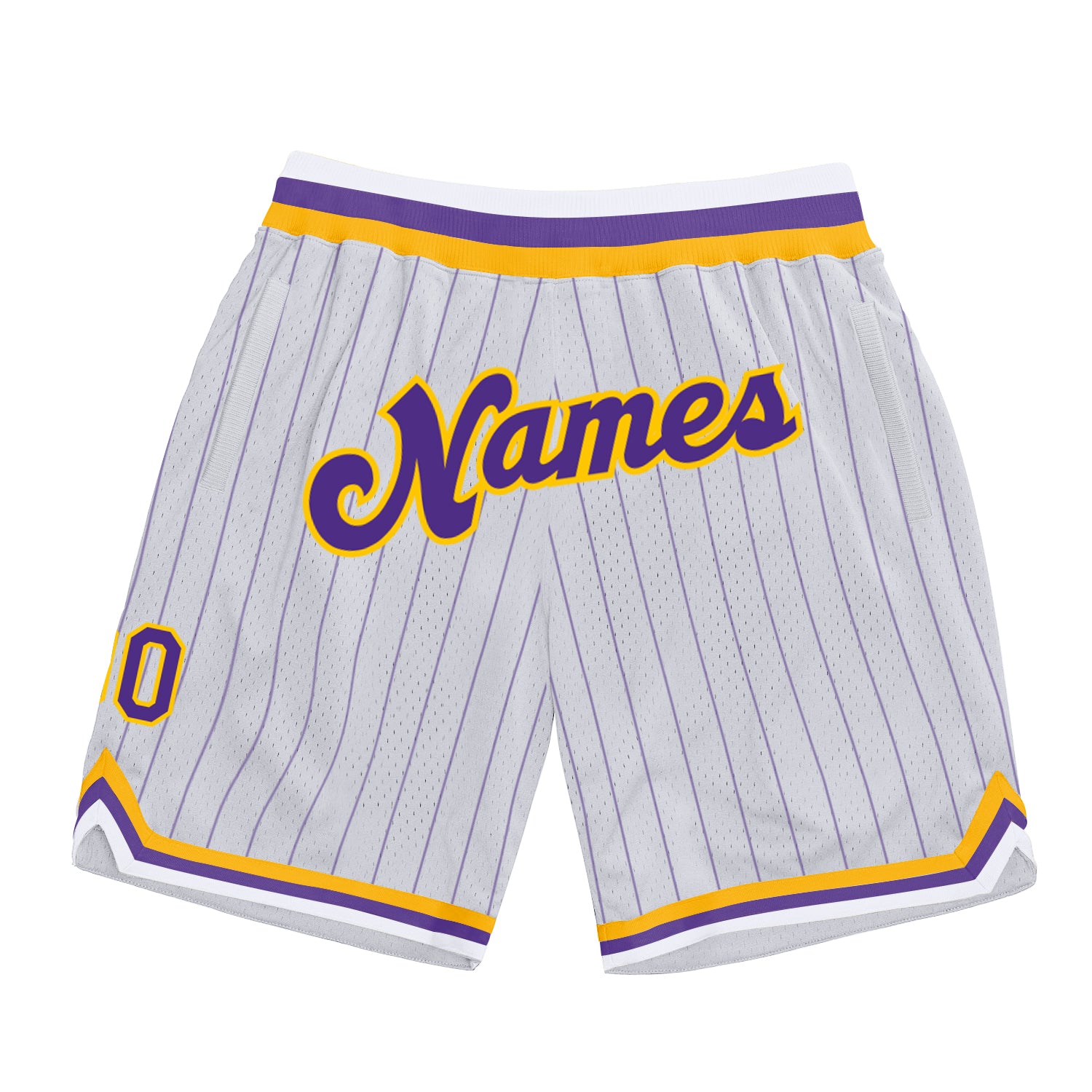 Custom Name and Number Personalized Purple-Gold Basketball Shorts - White Purple Pinstripe Authentic Team Gear Personalized