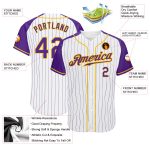 Custom Name Number Personalized Purple Gold Pinstripe Baseball Jersey for Team Authentic Raglan Sleeves Personalized White