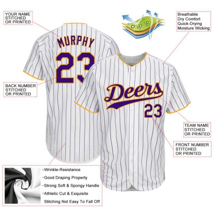 Custom Softball Jersey with Personalized Name & Number - White Purple Pinstripe Authentic Design Personalized White Purple