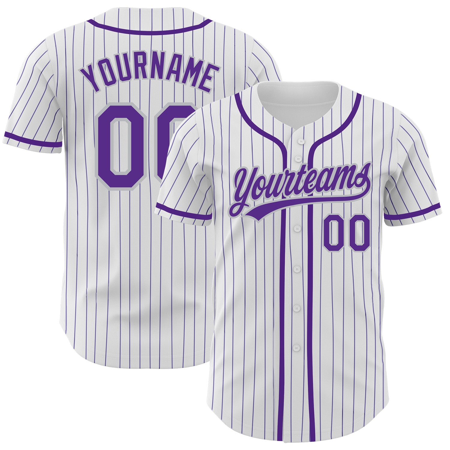Personalized Purple Gray Pinstripe Authentic Baseball Jersey - Custom White Design Personalized White Purple Pinstripe Purple-Gray