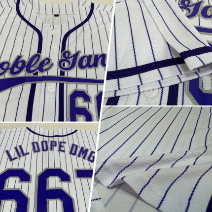 Personalized Purple Gray Pinstripe Authentic Baseball Jersey - Custom White Design Personalized White Purple Pinstripe Purple-Gray
