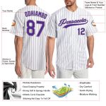 Custom Name Number Purple Gray White Pinstripe Baseball Jersey - Personalized Authentic Team Apparel Personalized White Purple