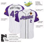 Personalized Purple Gray Pinstripe Baseball Jersey with Custom Name & Number - Authentic Raglan Sleeves Personalized White