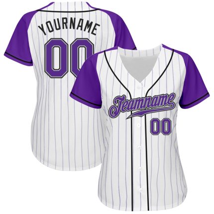 Personalized Purple Gray Pinstripe Baseball Jersey with Custom Name & Number - Authentic Raglan Sleeves Personalized White