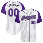 Personalized Purple Gray Pinstripe Baseball Jersey with Custom Name & Number - Authentic Raglan Sleeves Personalized White