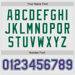 Custom Personalized Baseball Jersey with Raglan Sleeves in White Purple Pinstripe and Kelly Green - Team Name and Number