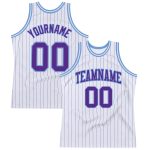 Custom Personalized Basketball Jersey with Purple Light Blue Pinstripes - Team Name & Number Personalized White Purple Pinstripe