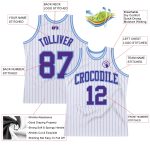 Custom Personalized Basketball Jersey with Purple Light Blue Pinstripes - Team Name & Number Personalized White Purple Pinstripe