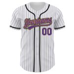 Custom Team Baseball Jersey with Personalized Name and Number in White Purple Pinstripe and Old Gold-Black Personalized White