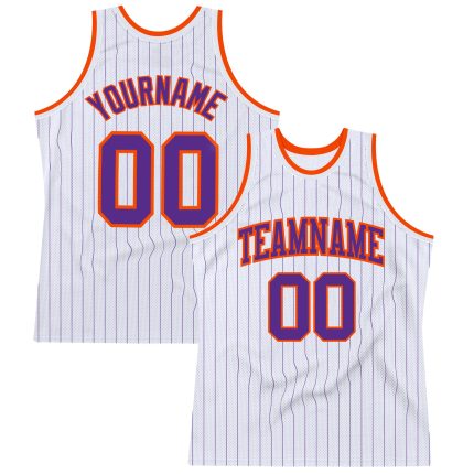 Personalized Purple Orange Pinstripe Basketball Jersey Custom Name and Number - Authentic Team Apparel Personalized White