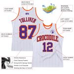Personalized Purple Orange Pinstripe Basketball Jersey Custom Name and Number - Authentic Team Apparel Personalized White