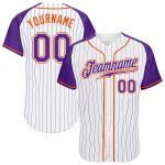 Custom Team Name and Number Baseball Jersey - Personalized White Purple Pinstripe Raglan Sleeves Personalized White Purple