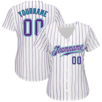 Personalized Purple Teal Pinstripe Authentic Baseball Jersey Custom Name Number Personalized White Purple Pinstripe Purple-Teal