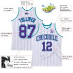 Custom Name and Number Personalized Purple-Turquoise Basketball Jersey - White Purple Pinstripe Authentic Design Personalized