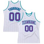 Custom Name and Number Personalized Purple-Turquoise Basketball Jersey - White Purple Pinstripe Authentic Design Personalized