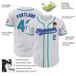 Custom Name and Number Personalized Teal Purple Pinstripe Baseball Jersey - Authentic Team Apparel Personalized White Purple