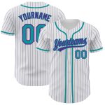 Custom Name and Number Personalized Teal Purple Pinstripe Baseball Jersey - Authentic Team Apparel Personalized White Purple