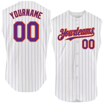 Custom Sleeveless Baseball Jersey with Personalized Name and Number, White Purple Pinstripe Teal Color Personalized White