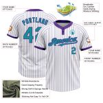 Custom Name and Number Unisex Softball Jersey, Teal with White Purple Pinstripe, Two-Button Design Personalized White Purple