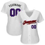 Custom Name and Number Personalized Baseball Jersey - Authentic White Purple-Red Team Jersey Personalized White Purple-Red