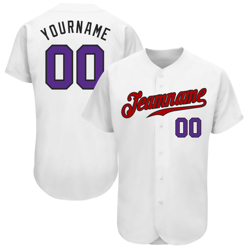 Custom Name and Number Personalized Baseball Jersey - Authentic White Purple-Red Team Jersey Personalized White Purple-Red