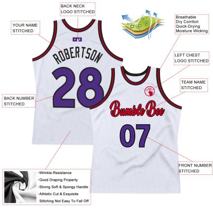 Customizable Throwback Basketball Jersey with Name & Number - White Purple Red Authentic Team Jersey Personalized White Purple-Red