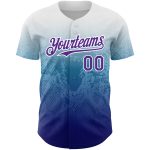 Custom Name and Number Baseball Jersey - Personalized Snake Gradient 3D Pattern Design in White and Purple-Royal Personalized