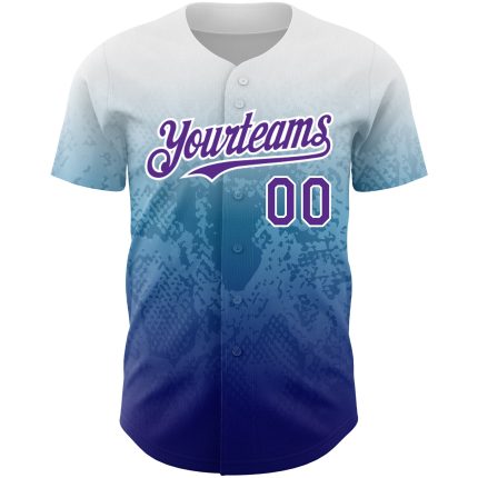 Custom Name and Number Baseball Jersey - Personalized Snake Gradient 3D Pattern Design in White and Purple-Royal Personalized