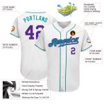 Custom Name and Number Personalized Baseball Jersey - Authentic Team White Purple Teal Personalized White Purple-Teal Authentic
