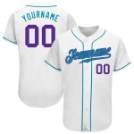 Custom Name and Number Personalized Baseball Jersey - Authentic Team White Purple Teal Personalized White Purple-Teal Authentic