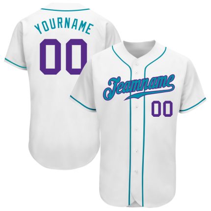 Custom Name and Number Personalized Baseball Jersey - Authentic Team White Purple Teal Personalized White Purple-Teal Authentic