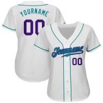 Custom Name and Number Personalized Baseball Jersey - Authentic Team White Purple Teal Personalized White Purple-Teal Authentic