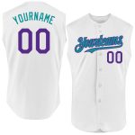 Custom Name and Number Personalized Authentic Sleeveless Baseball Jersey - White Purple Teal Color Option Personalized White