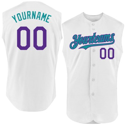 Custom Name and Number Personalized Authentic Sleeveless Baseball Jersey - White Purple Teal Color Option Personalized White