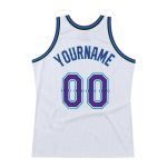 Personalized Authentic Basketball Jersey in White Purple Teal - Throwback Design Personalized White Purple-Teal Authentic