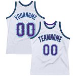 Personalized Authentic Basketball Jersey in White Purple Teal - Throwback Design Personalized White Purple-Teal Authentic
