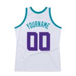 Custom Name and Number Personalized Throwback Basketball Jersey - White Purple Teal Style Personalized White Purple-Teal
