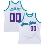 Custom Name and Number Personalized Throwback Basketball Jersey - White Purple Teal Style Personalized White Purple-Teal